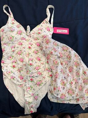 Besty Johnson Floral One-Piece Swimsuit and Cover-Up Set